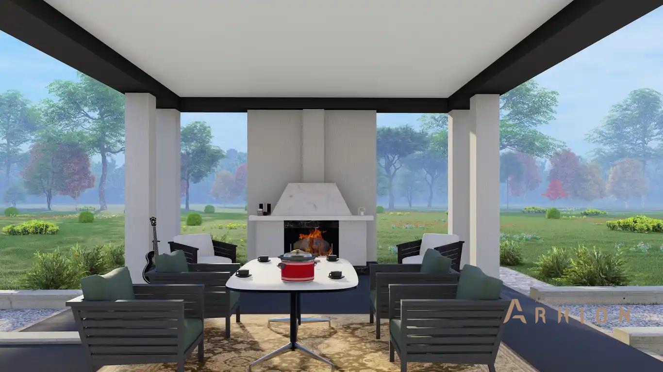 5. Проект двухэтажного дома в стиле лофт с плоской кровлей , H-1520, площадью - 904 кв c мансардой, терассой, балконом, гаражом