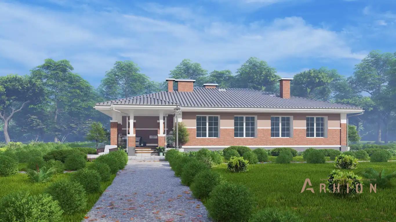 7. Проект одноэтажного дома в европейском стиле с четырехскатной, H-1521, площадью - 228 кв c сауной, терассой, гаражом