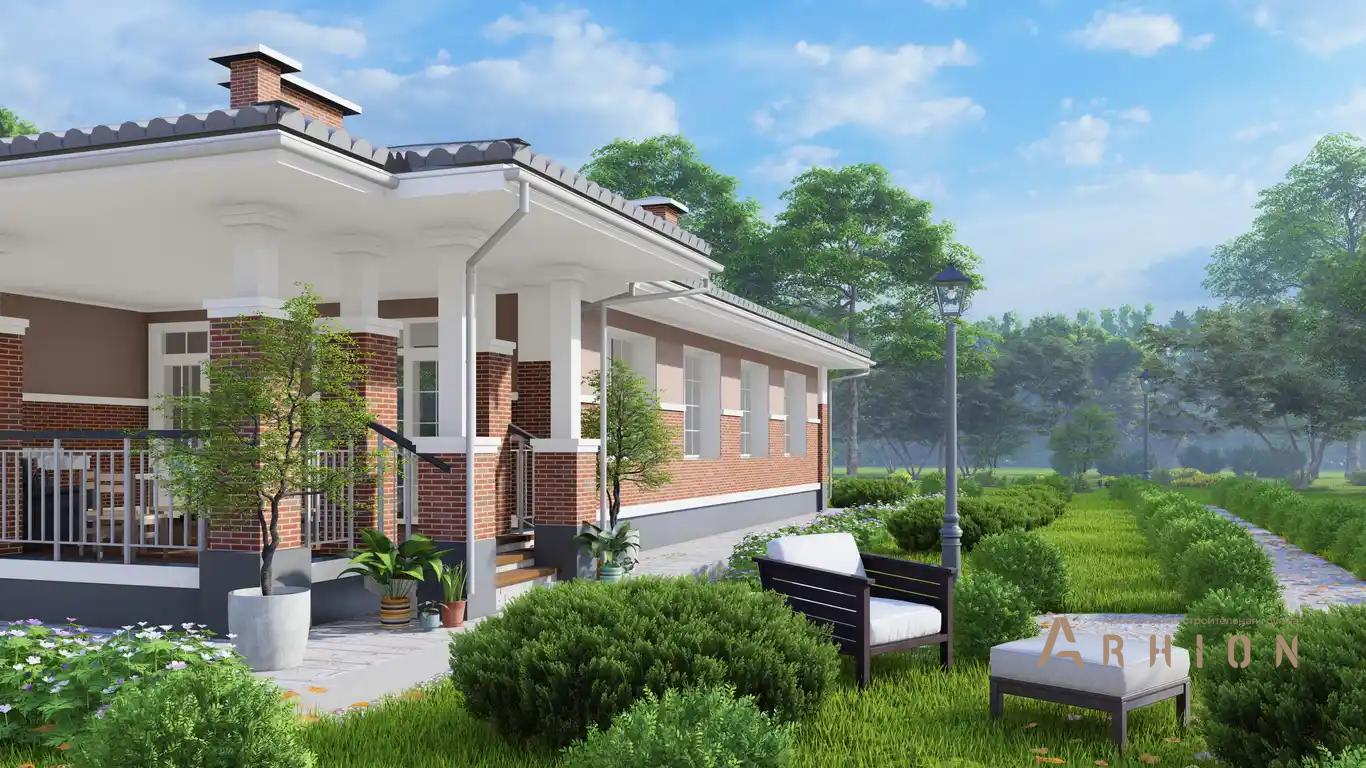 2. Проект одноэтажного дома в европейском стиле с четырехскатной, H-1521, площадью - 228 кв c сауной, терассой, гаражом