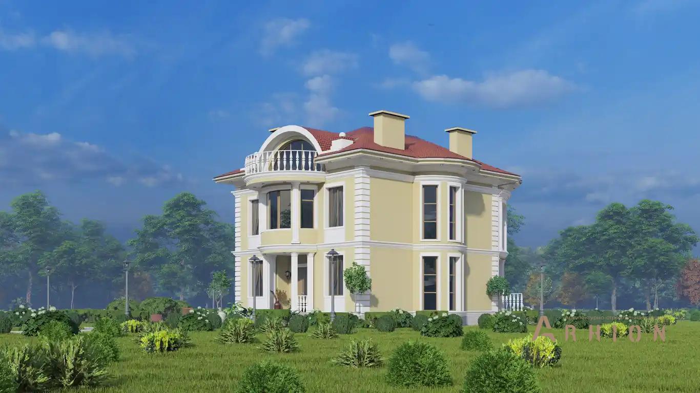 2. Проект двухэтажного дома в стиле модерн с многоскатной кровлей, H-1522, площадью - 386 кв c мансардой, терассой, балконом, эркером