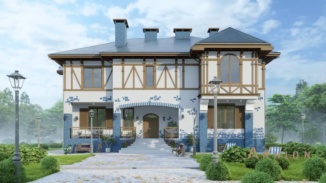 6. Проект двухэтажного дома в скандинавском стиле с многоскатной кровлей, H-1523, площадью - 600 кв c цокольным этажом, сауной, терассой, балконом