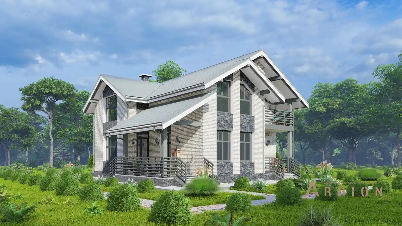 6. Проект одноэтажного дома в альпийском стиле с многоскатной кровлей, H-1524, площадью - 157 кв c мансардой, терассой, балконом