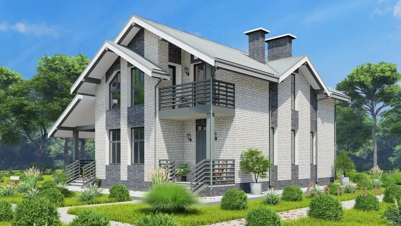 5. Проект одноэтажного дома в альпийском стиле с многоскатной кровлей, H-1524, площадью - 157 кв c мансардой, терассой, балконом