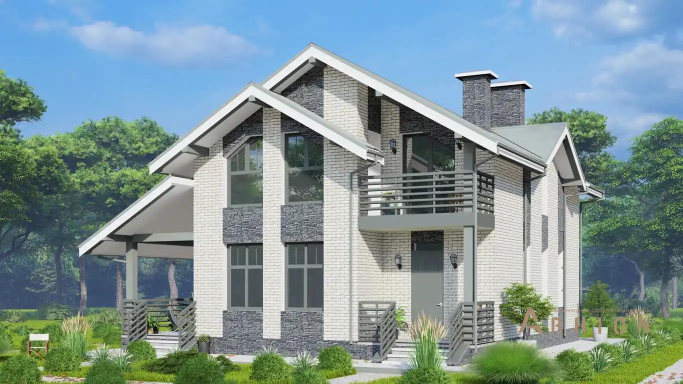 1. Проект одноэтажного дома в альпийском стиле с многоскатной кровлей, H-1524, площадью - 157 кв c мансардой, терассой, балконом