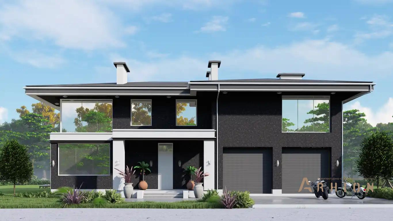 6. Проект двухэтажного дома в современном стиле с многоскатной кровлей, H-1528, площадью - 630 кв c терассой, гаражом, бассейном, вторым светом