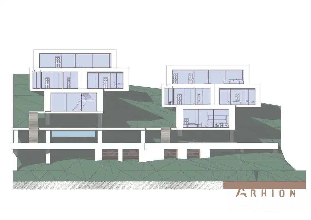 2. Проект трехэтажного дома в стиле хай-тек с плоской кровлей , h-1609, площадью - 750 кв c терассой