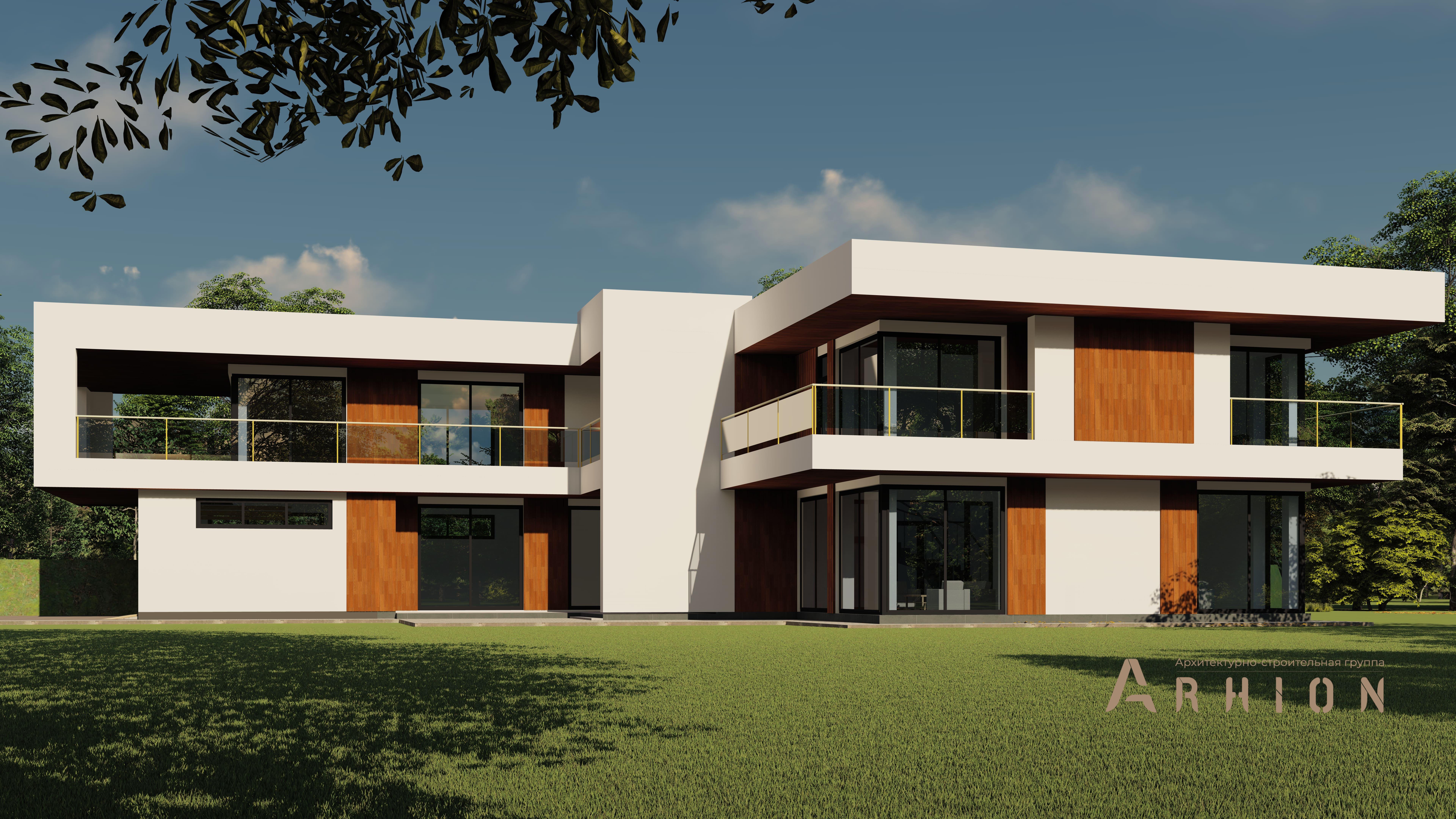 7. Проект двухэтажного дома в стиле хай-тек с плоской кровлей , h-1805, площадью - 569 кв c сауной, терассой, балконом, гаражом, бассейном