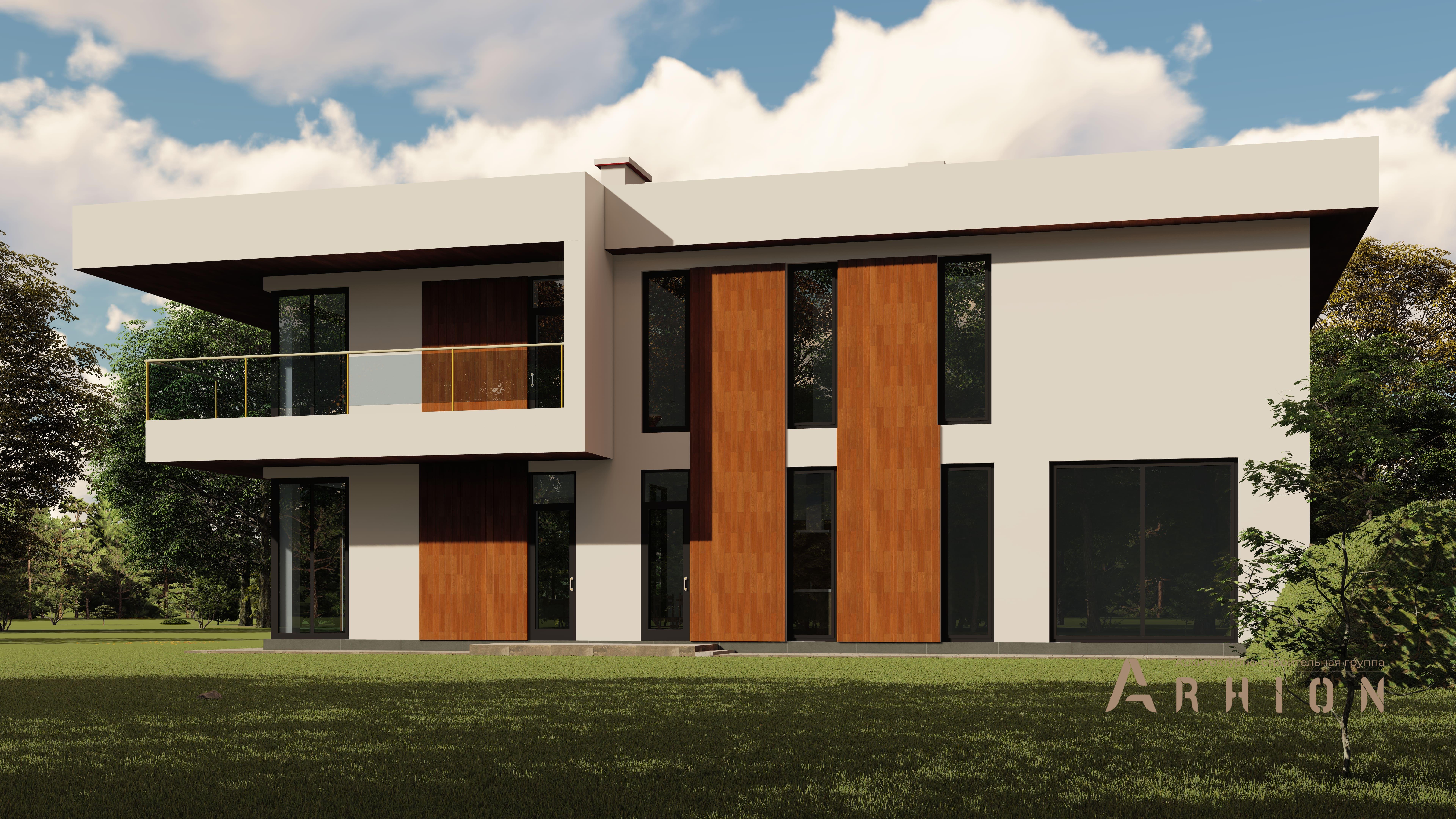 2. Проект двухэтажного дома в стиле хай-тек с плоской кровлей , h-1805, площадью - 569 кв c сауной, терассой, балконом, гаражом, бассейном