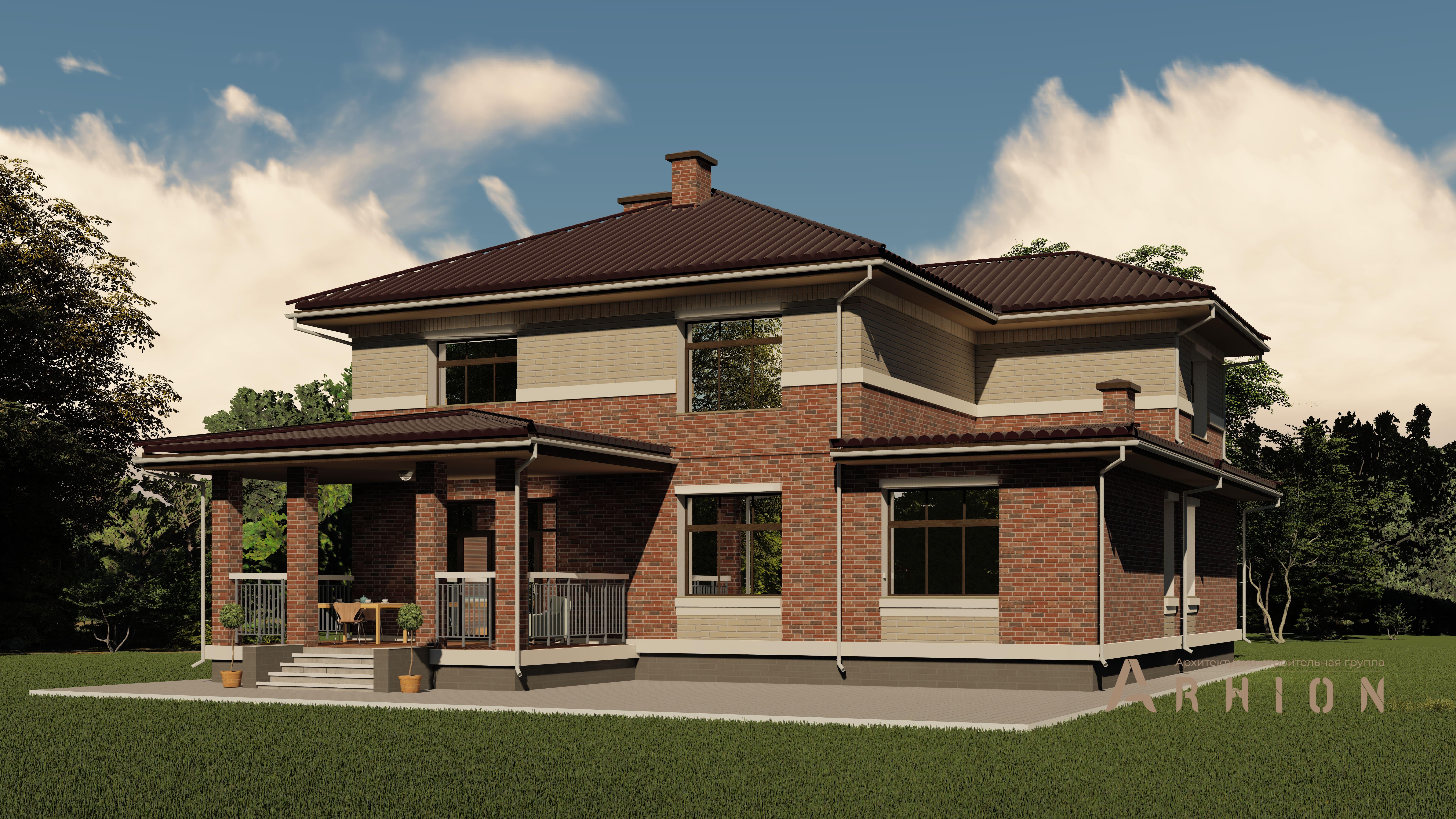 3. Проект двухэтажного дома в современном стиле с четырехскатной, h-1808, площадью - 256 кв c терассой, балконом