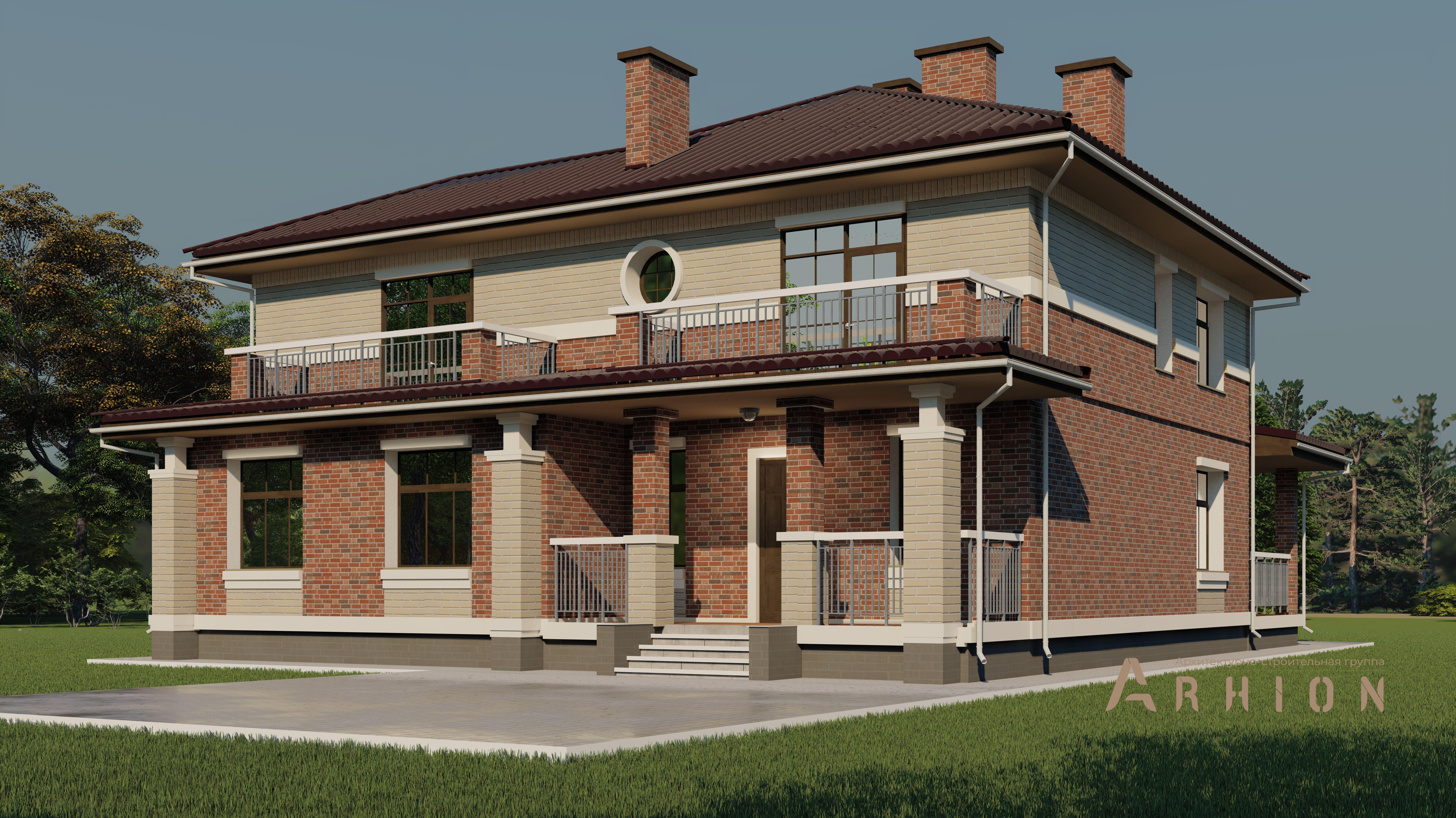 5. Проект двухэтажного дома в современном стиле с четырехскатной, h-1808, площадью - 256 кв c терассой, балконом