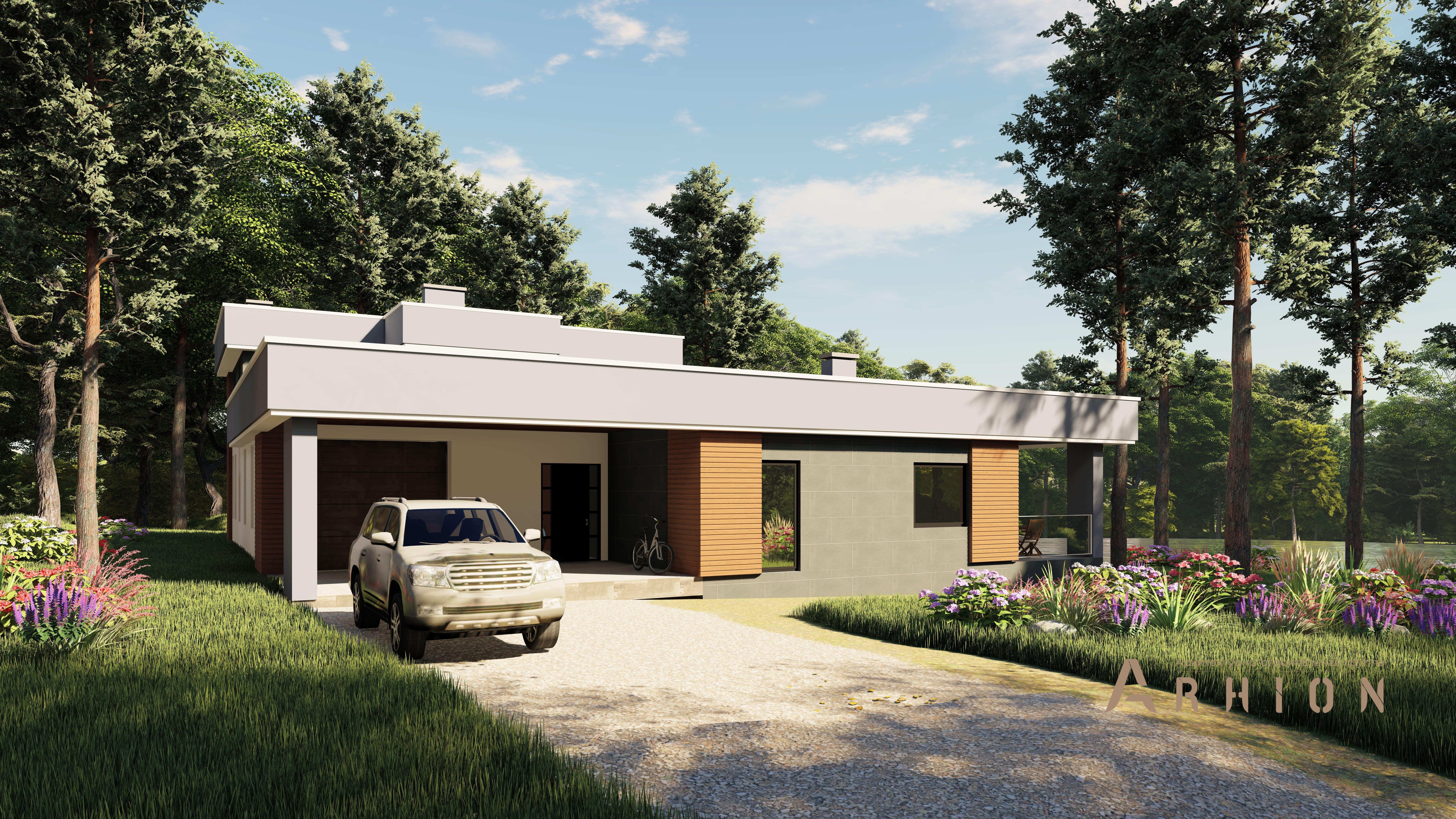 2. Проект двухэтажного дома в стиле хай-тек с плоской кровлей , h-1816, площадью - 324 кв c терассой, гаражом