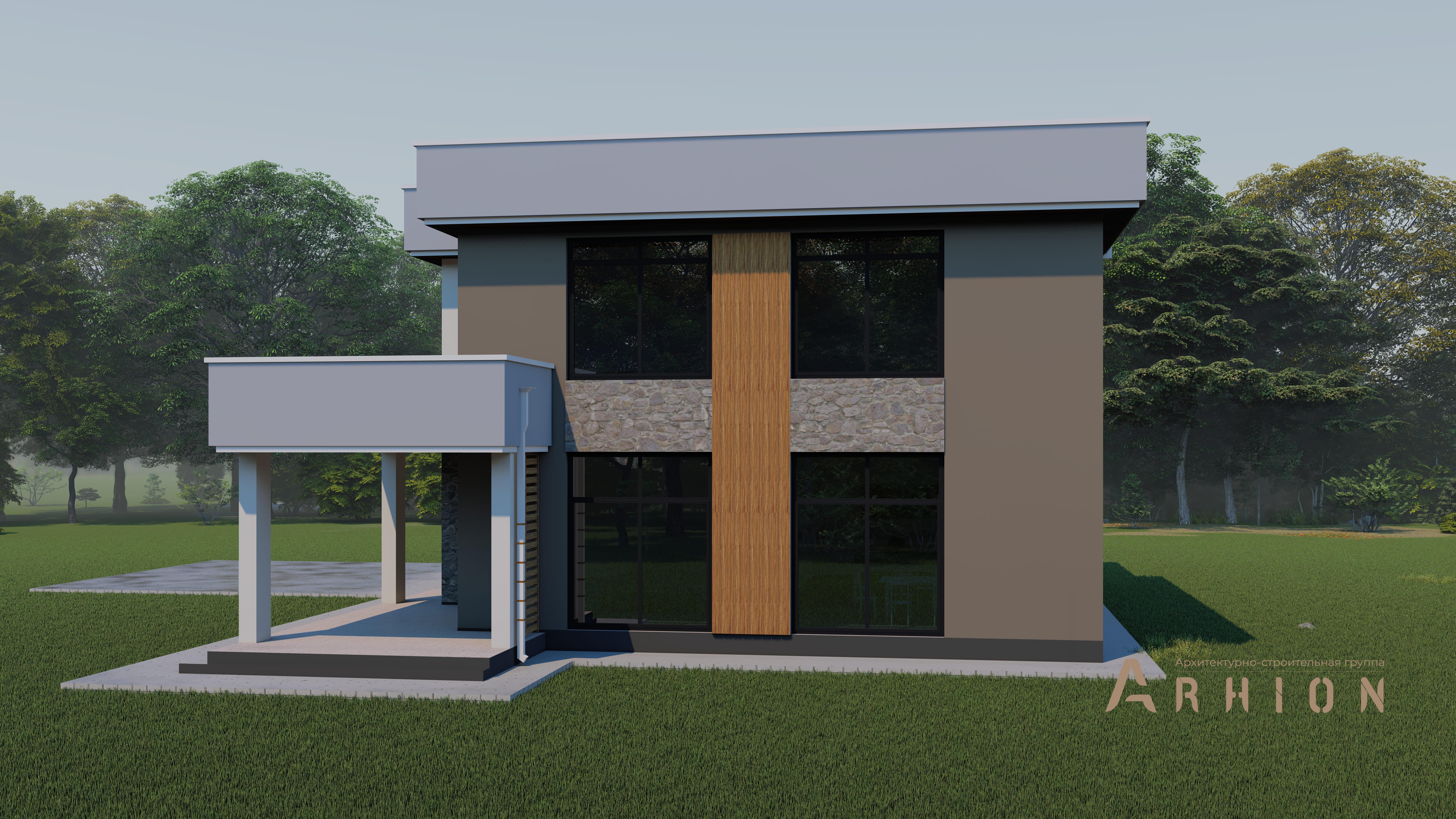 4. Проект двухэтажного дома в стиле хай-тек с плоской кровлей , h-1818, площадью - 266 кв c терассой, гаражом