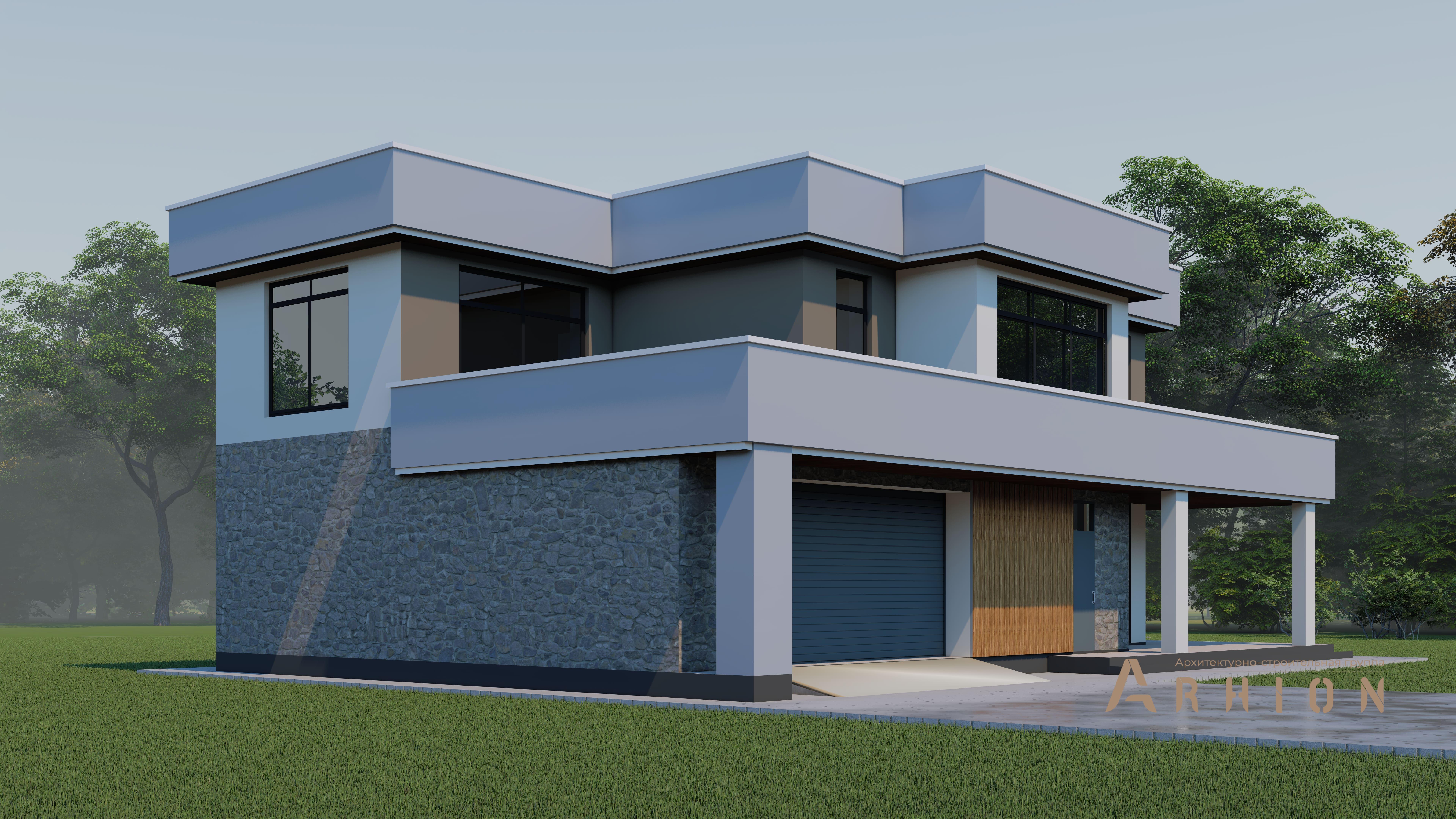 3. Проект двухэтажного дома в стиле хай-тек с плоской кровлей , h-1818, площадью - 266 кв c терассой, гаражом