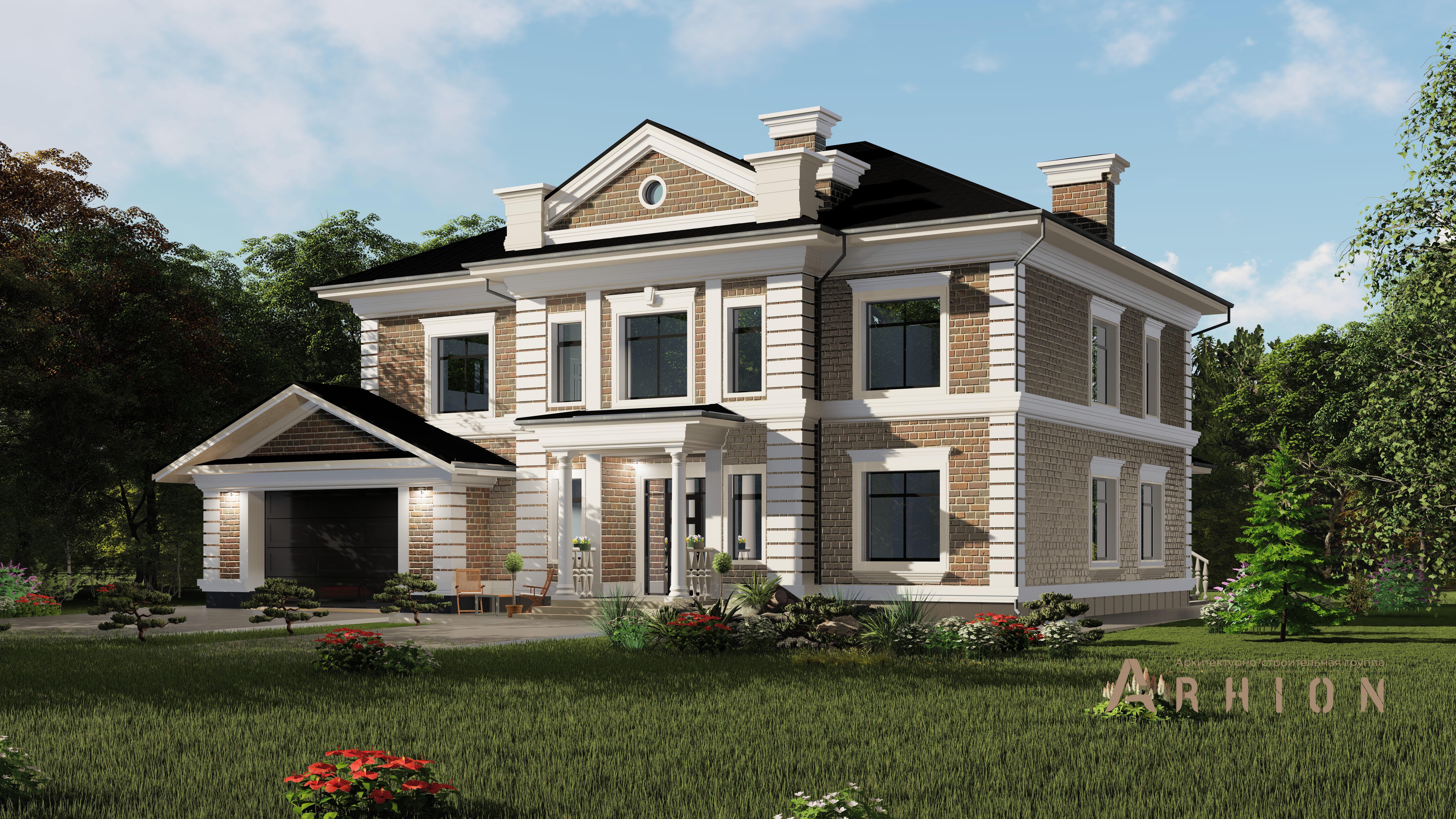 1. Проект двухэтажного дома в классическом стиле с четырехскатной, h-1824, площадью - 406 кв