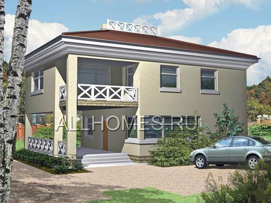 1. Проект двухэтажного дома в современном стиле с плоской кровлей , h-212-1p, площадью - 212 кв c цокольным этажом