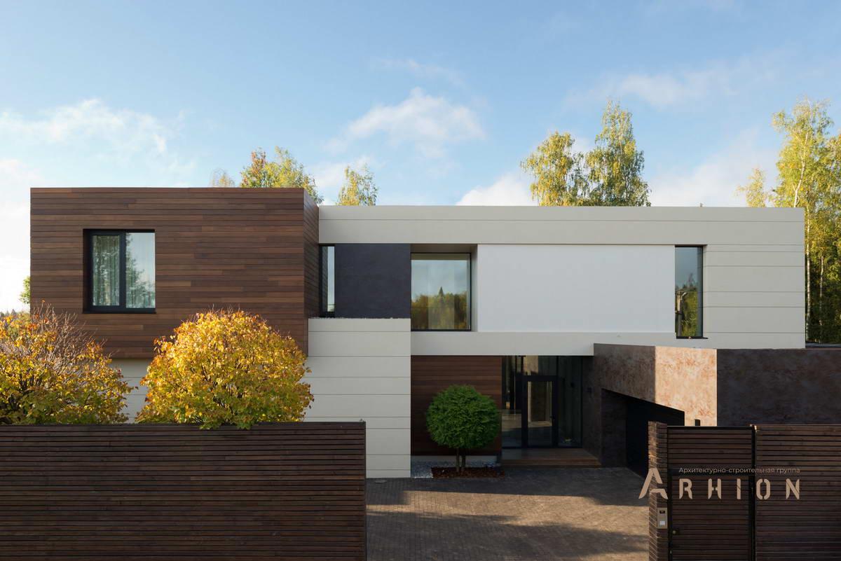 9. Проект двухэтажного дома в стиле хай-тек с плоской кровлей , h-22, площадью - 850 кв c цокольным этажом, сауной, терассой, балконом, гаражом, бассейном, эркером, вторым светом