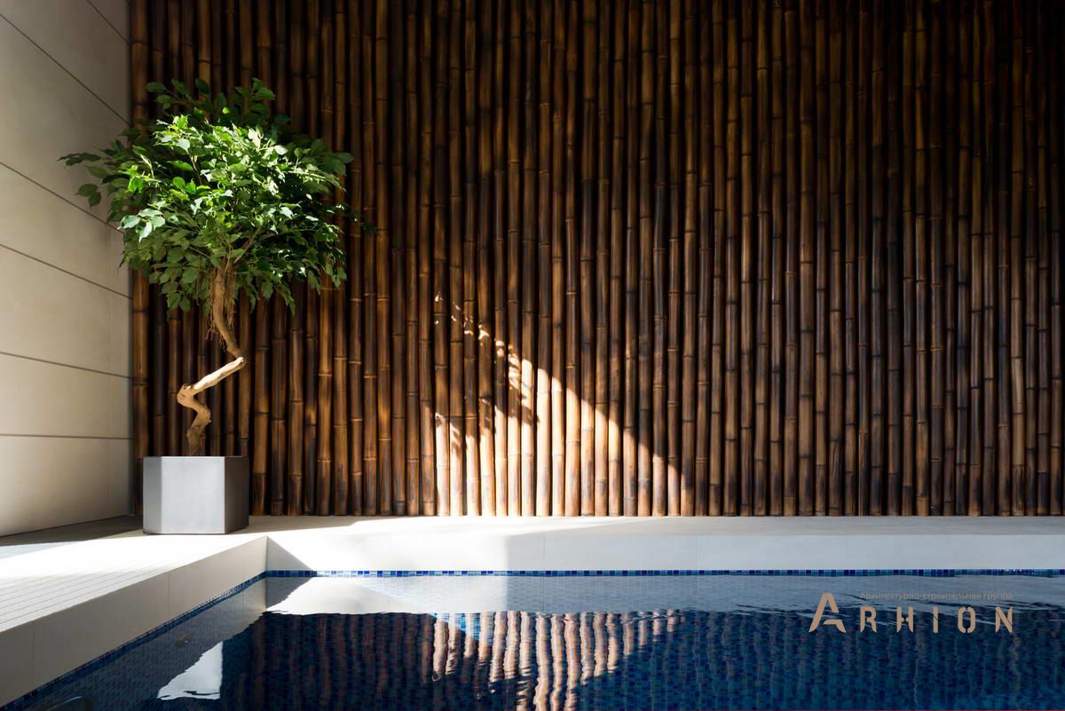 10. Проект двухэтажного дома в стиле хай-тек с плоской кровлей , h-22, площадью - 850 кв c цокольным этажом, сауной, терассой, балконом, гаражом, бассейном, эркером, вторым светом