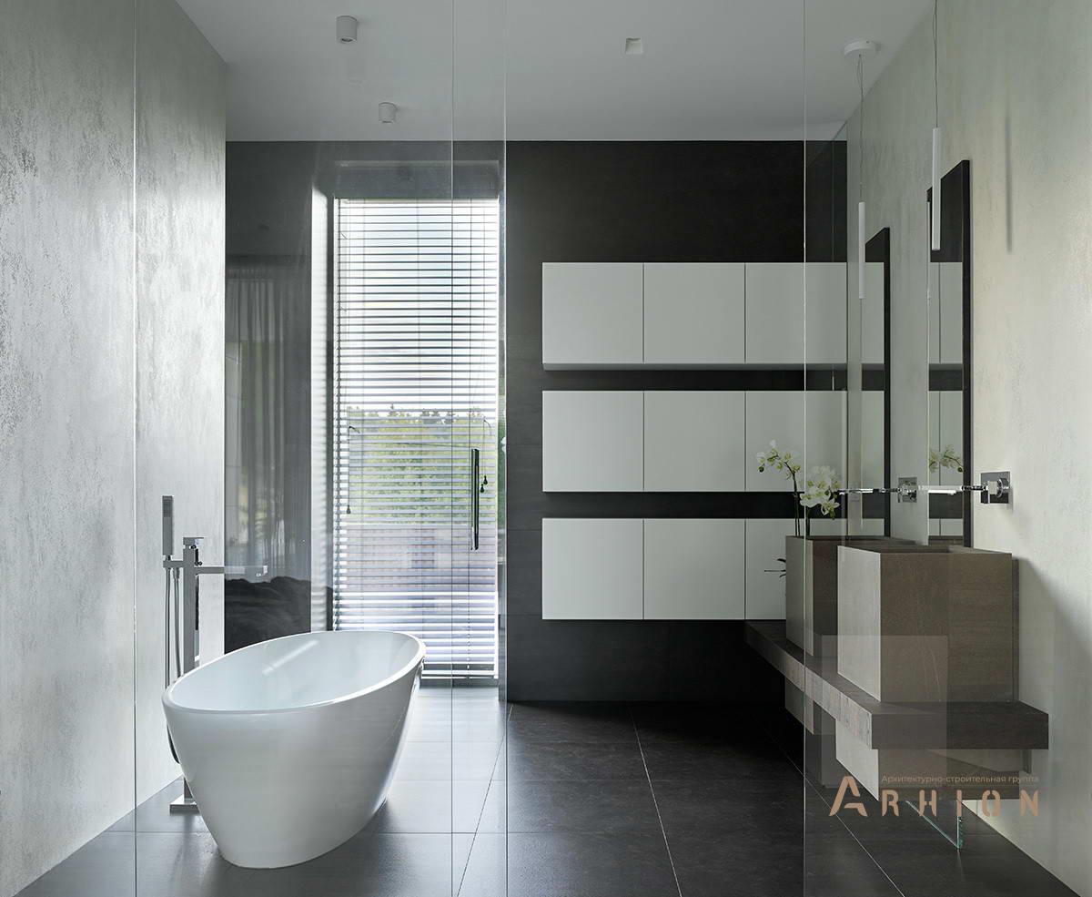 2. Проект двухэтажного дома в стиле хай-тек с плоской кровлей , h-22, площадью - 850 кв c цокольным этажом, сауной, терассой, балконом, гаражом, бассейном, эркером, вторым светом