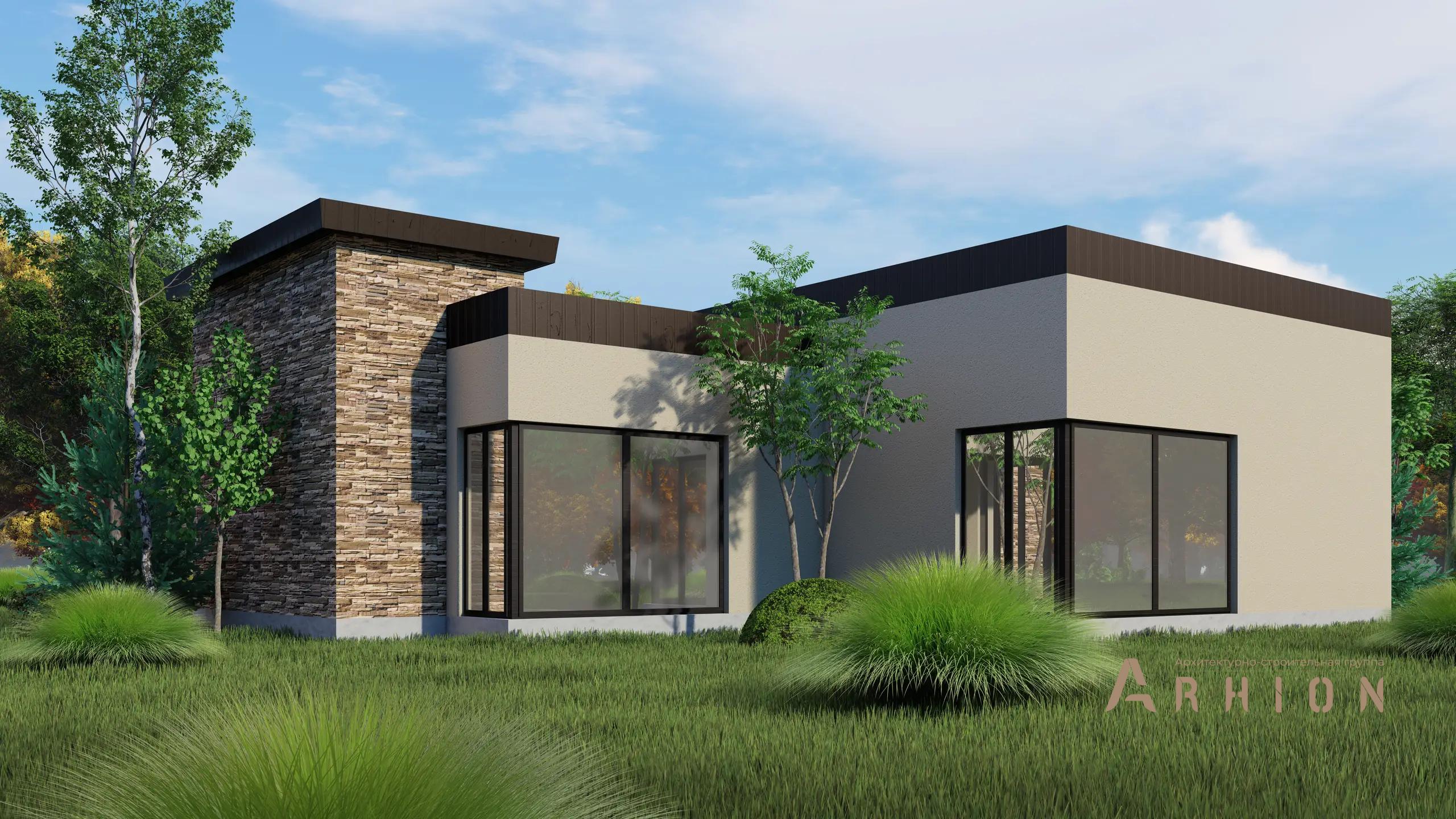 5. Проект одноэтажного дома в стиле хай-тек с плоской кровлей , H-29, площадью - 201 кв c гаражом