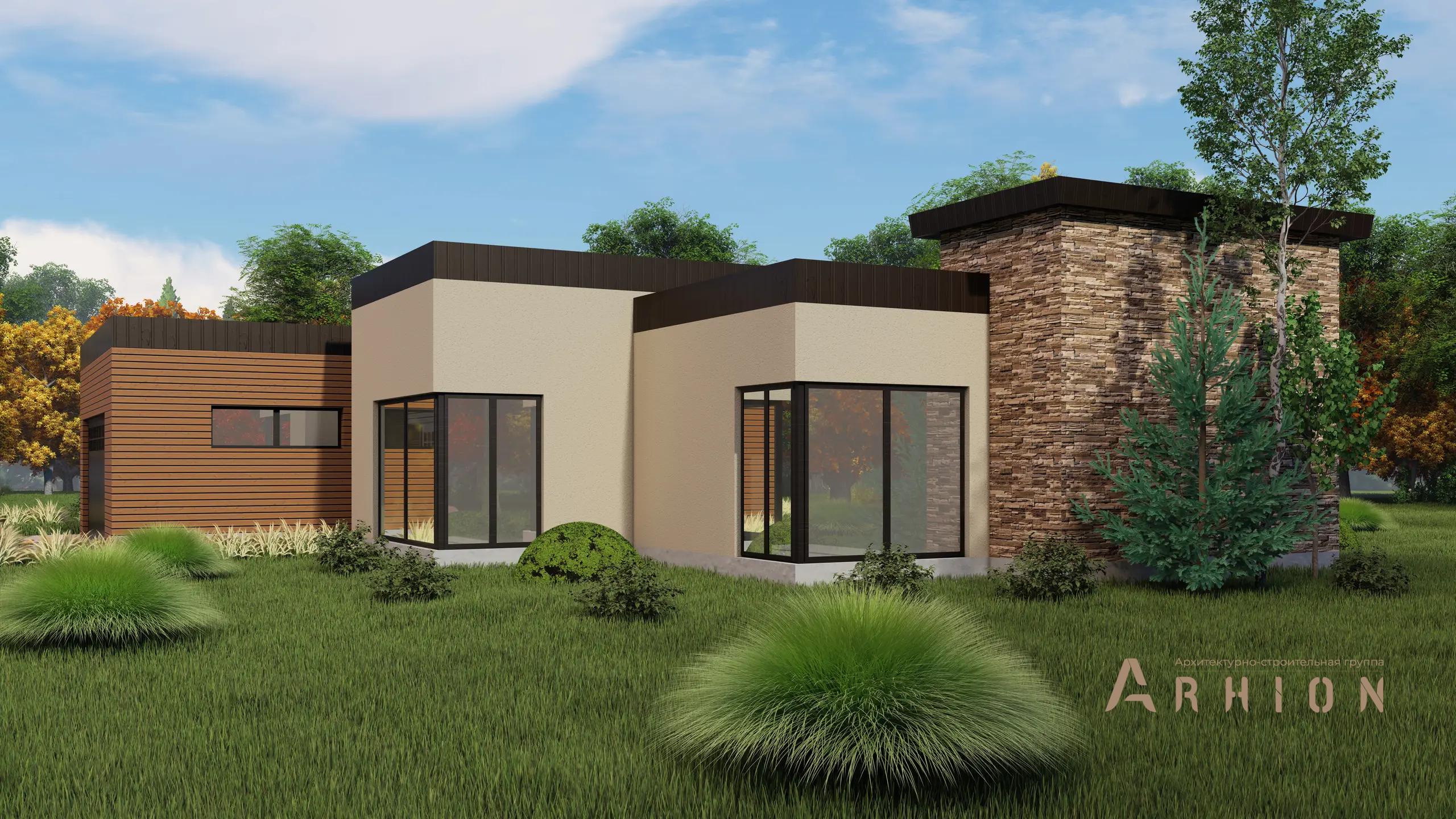 6. Проект одноэтажного дома в стиле хай-тек с плоской кровлей , H-29, площадью - 201 кв c гаражом