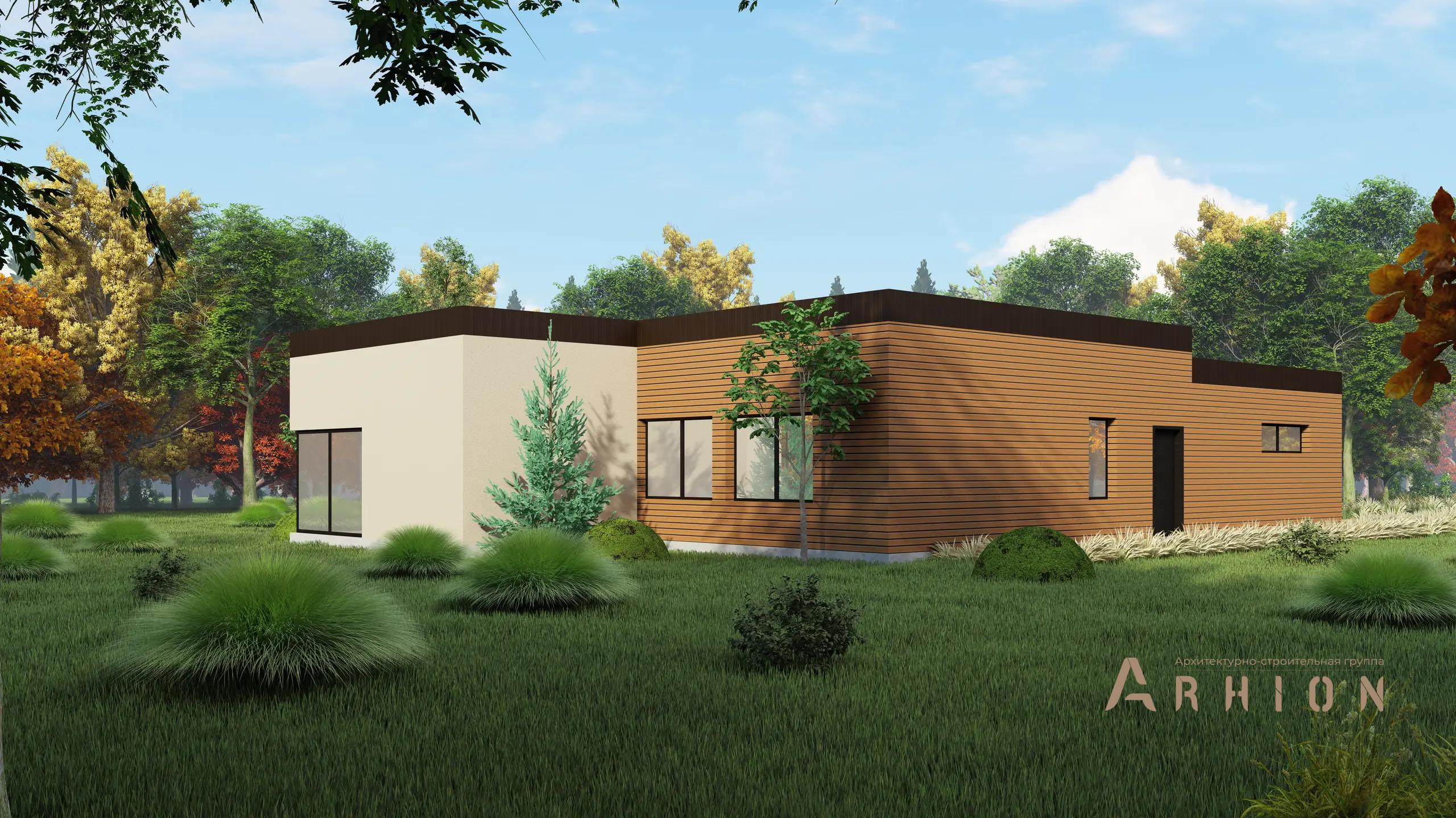 3. Проект одноэтажного дома в стиле хай-тек с плоской кровлей , H-29, площадью - 201 кв c гаражом