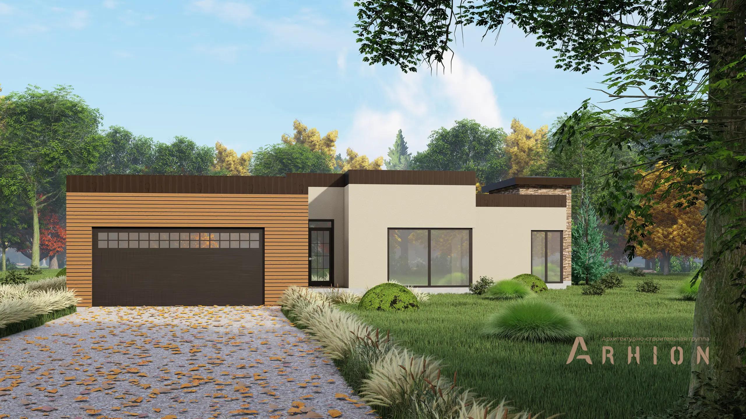 2. Проект одноэтажного дома в стиле хай-тек с плоской кровлей , H-29, площадью - 201 кв c гаражом