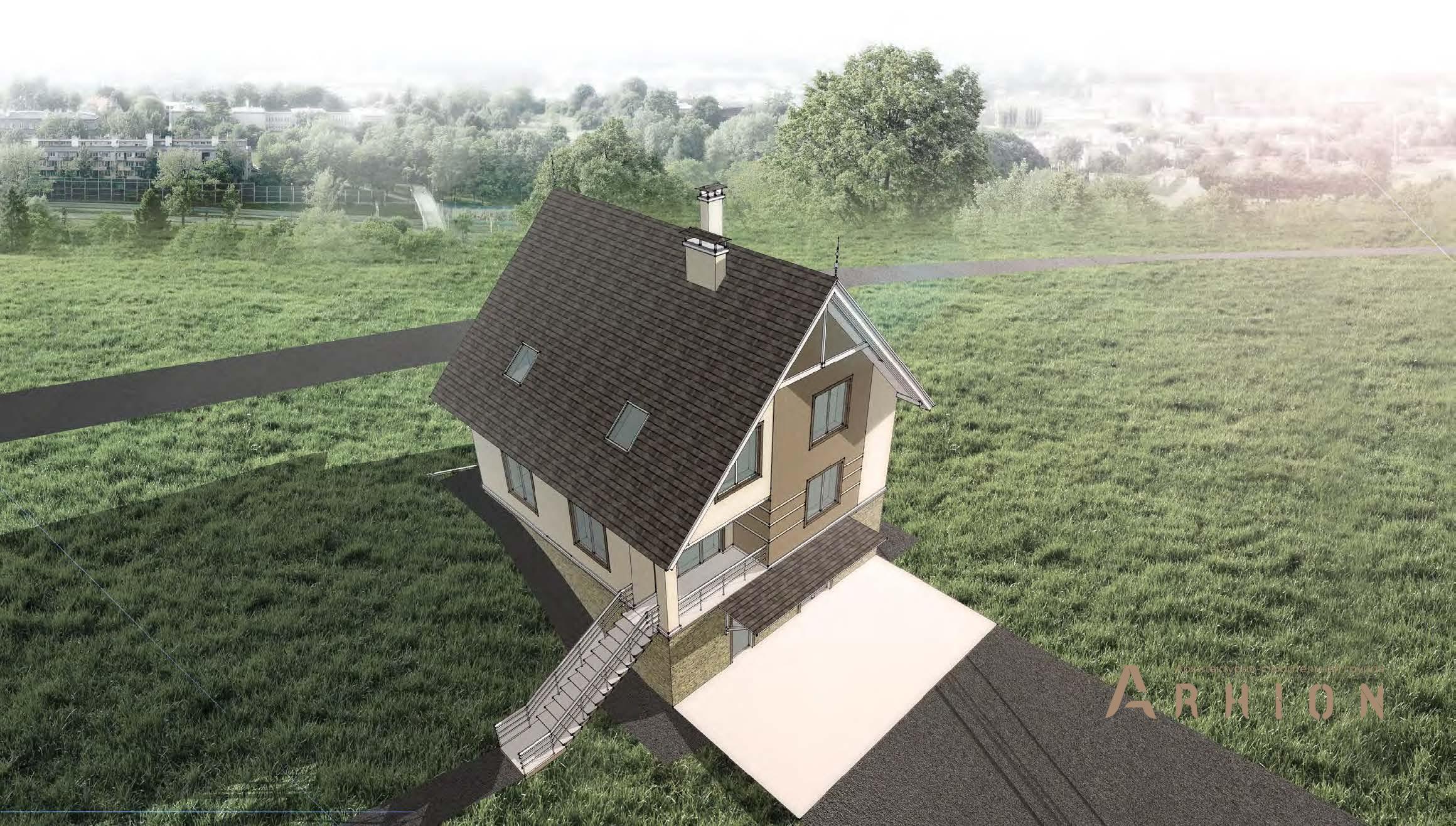 3. Проект одноэтажного дома в канадском стиле с двускатной кровлей, H-57, площадью - 233 кв c цокольным этажом, мансардой, балконом