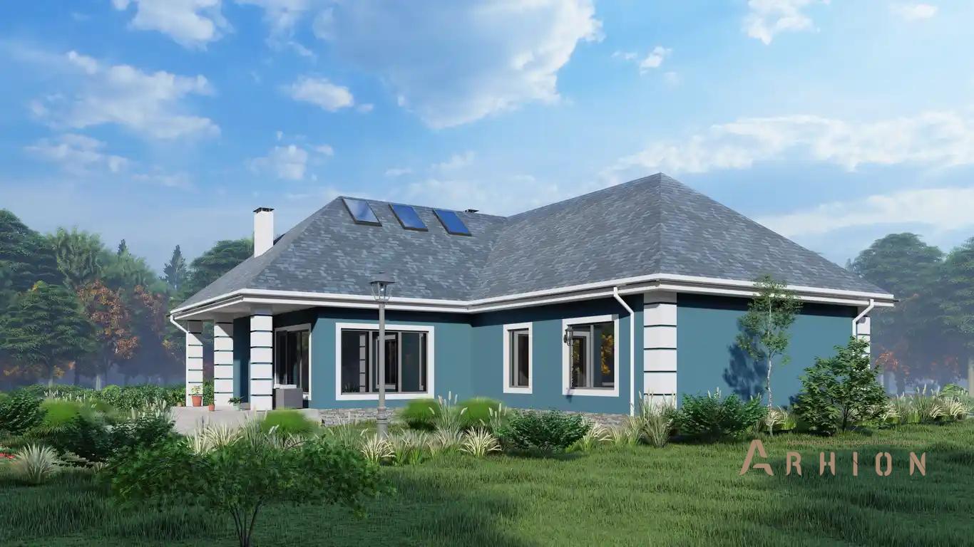 3. Проект одноэтажного дома в современном стиле с четырехскатной, H-60, площадью - 239 кв c мансардой, терассой