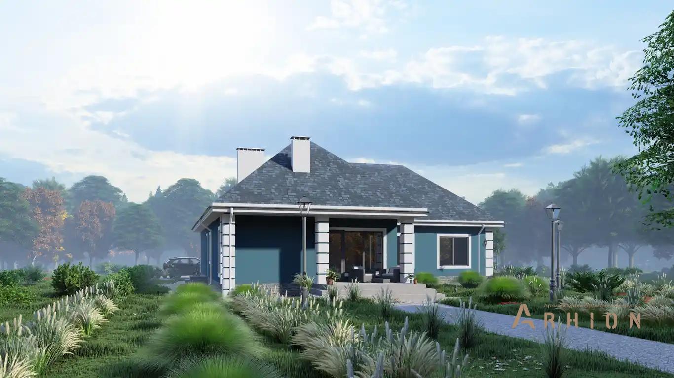 4. Проект одноэтажного дома в современном стиле с четырехскатной, H-60, площадью - 239 кв c мансардой, терассой