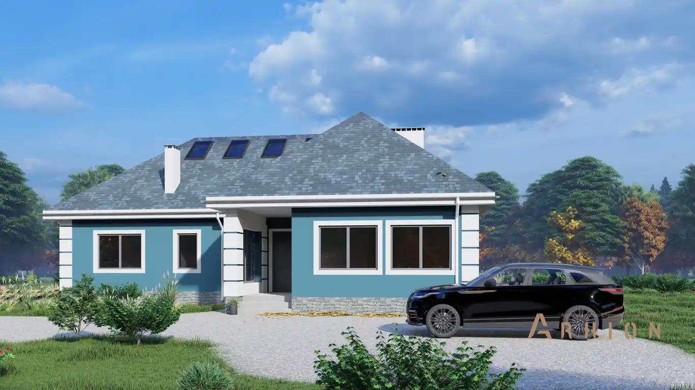 5. Проект одноэтажного дома в современном стиле с четырехскатной, H-60, площадью - 239 кв c мансардой, терассой