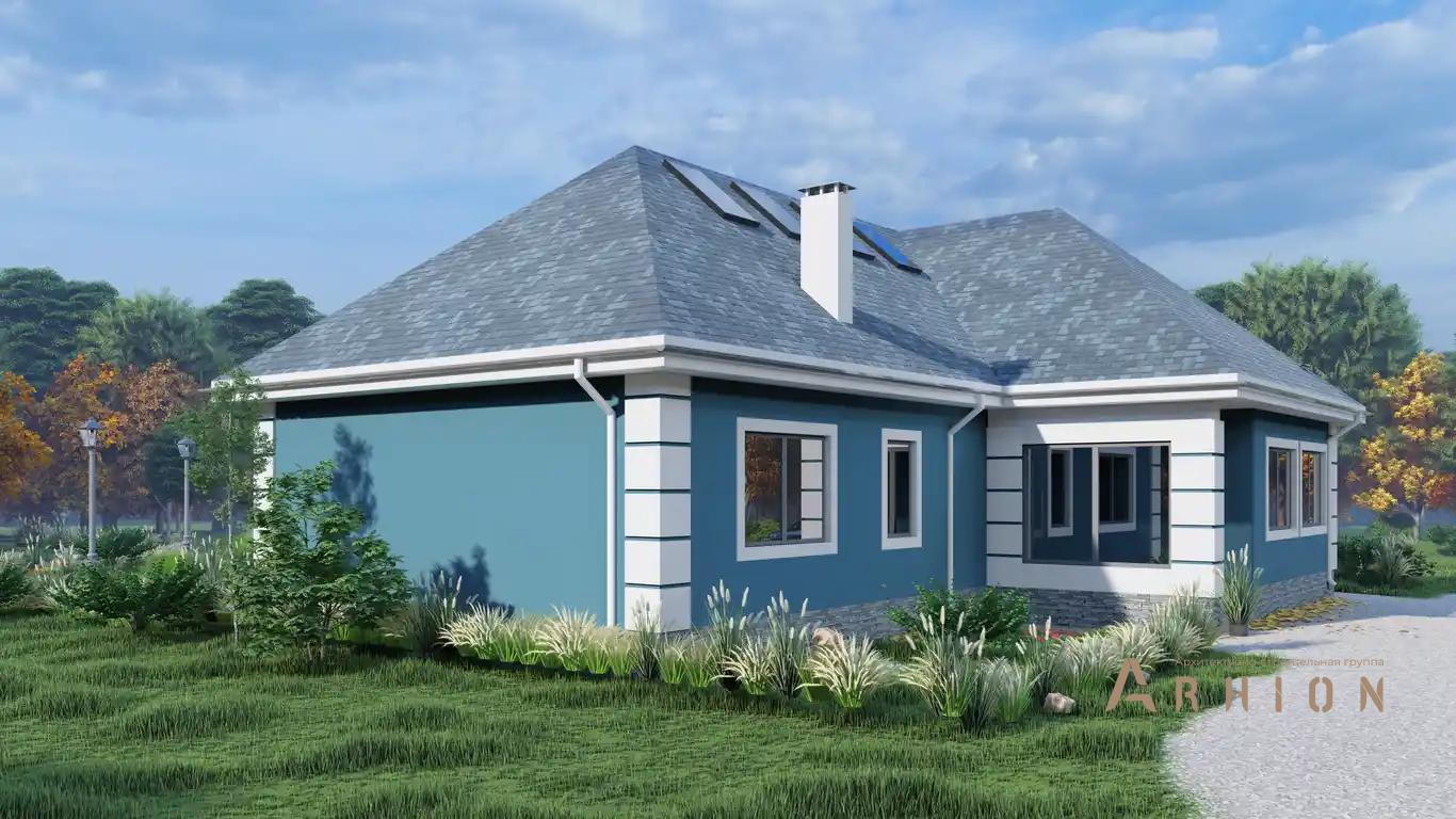 6. Проект одноэтажного дома в современном стиле с четырехскатной, H-60, площадью - 239 кв c мансардой, терассой