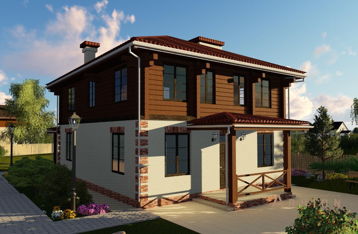 2. Проект двухэтажного дома в современном стиле с четырехскатной, hm-1247, площадью - 151 кв c терассой