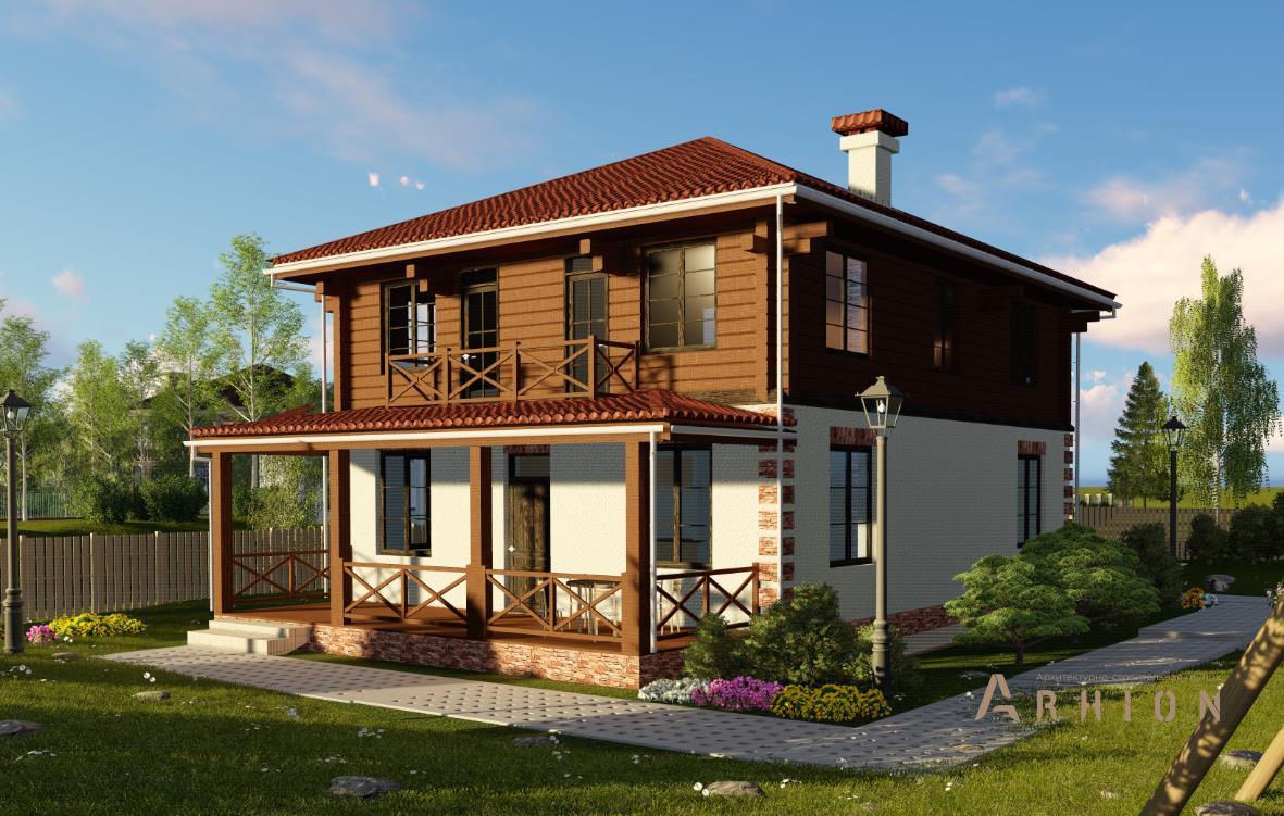 1. Проект двухэтажного дома в современном стиле с четырехскатной, hm-1247, площадью - 151 кв c терассой