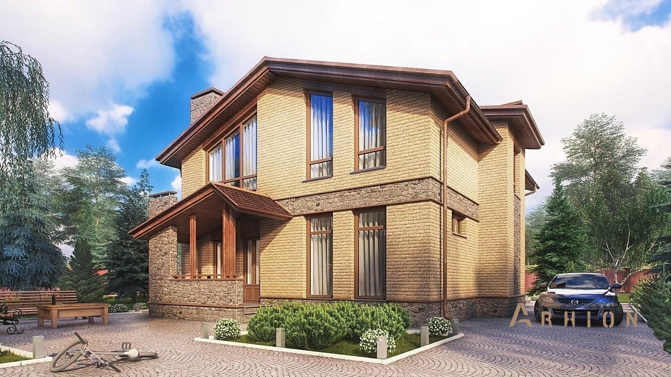 2. Проект двухэтажного дома в скандинавском стиле с двускатной кровлей, kr-141, площадью - 142 кв c терассой, балконом