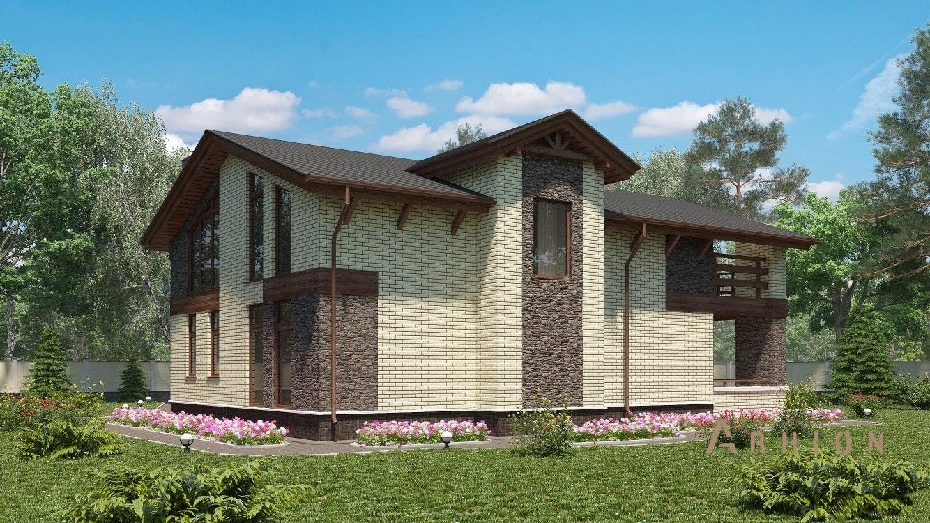 2. Проект двухэтажного дома в стиле шале с двускатной кровлей, kr-155, площадью - 174 кв c терассой, балконом, вторым светом