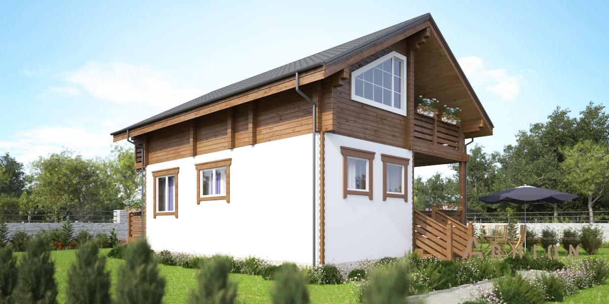 2. Проект одноэтажного дома в стиле шале с двускатной кровлей, kr-156, площадью - 116 кв c мансардой, терассой, балконом