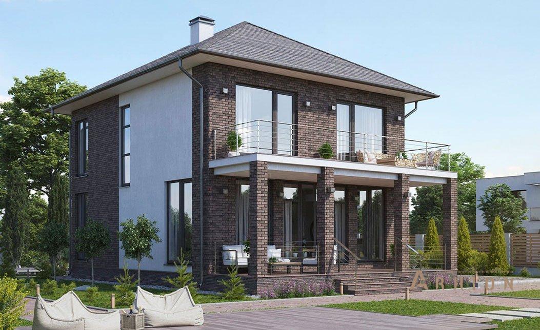 5. Проект двухэтажного дома в современном стиле с четырехскатной, kr-159-1, площадью - 137 кв c терассой