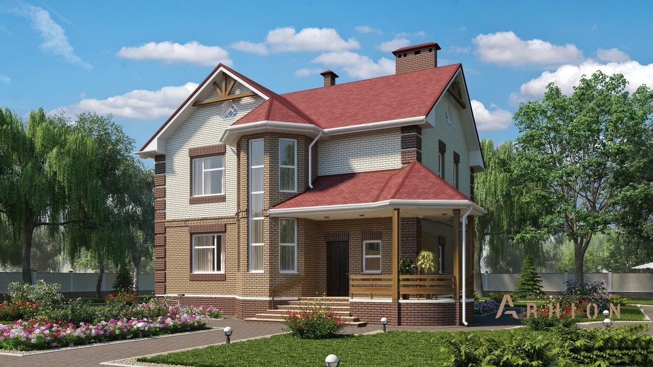 2. Проект двухэтажного дома в современном классическом стиле с многоскатной кровлей, kr-163, площадью - 164 кв c терассой, эркером