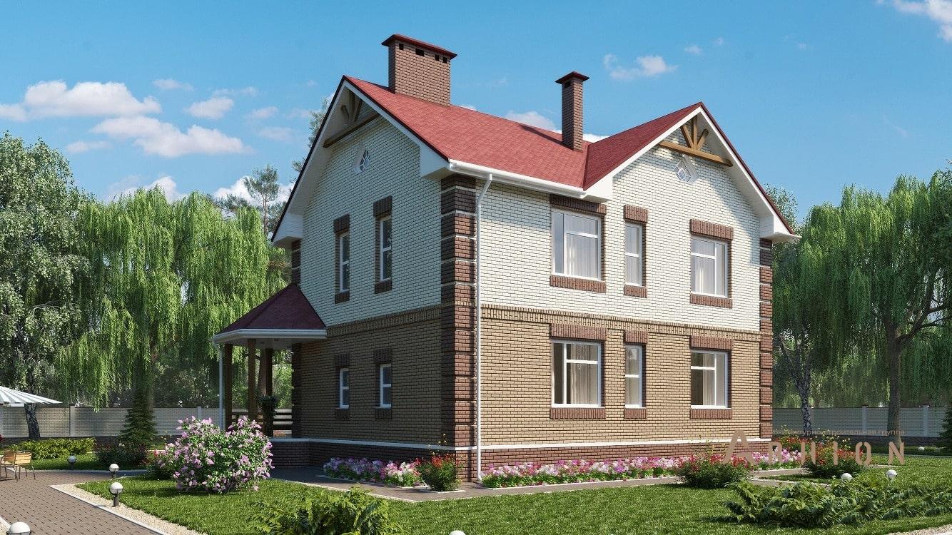 3. Проект двухэтажного дома в современном классическом стиле с многоскатной кровлей, kr-163, площадью - 164 кв c терассой, эркером