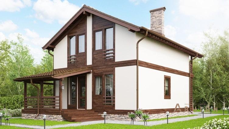 2. Проект одноэтажного дома в скандинавском стиле с двускатной кровлей, kr-164, площадью - 143 кв c мансардой, терассой, балконом