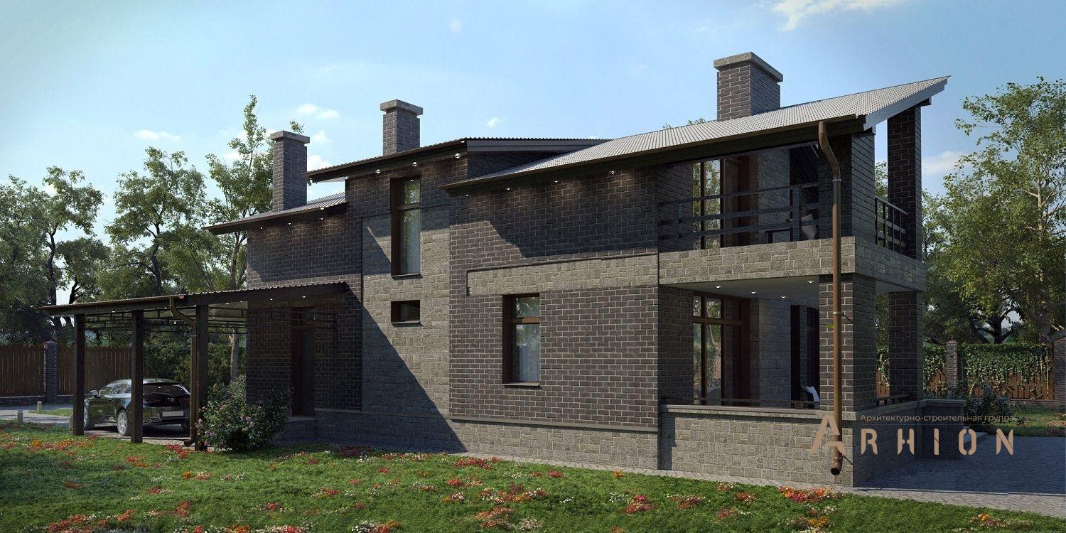 4. Проект одноэтажного дома в европейском стиле с двускатной кровлей, kr-167, площадью - 240 кв c мансардой, терассой, балконом