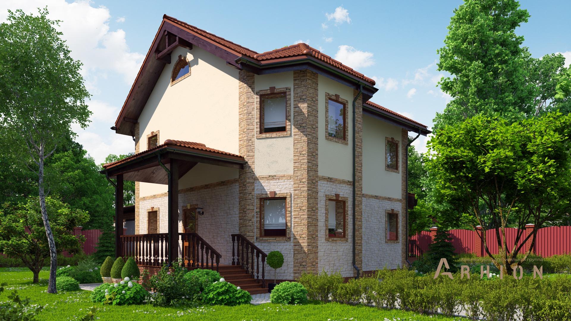 3. Проект двухэтажного дома в европейском стиле с двускатной кровлей, kr-169, площадью - 169 кв c эркером
