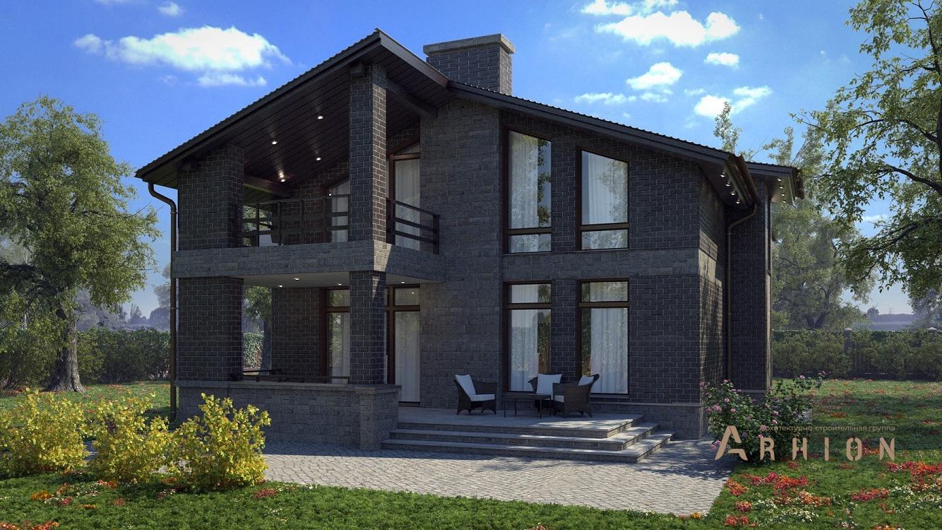 4. Проект одноэтажного дома в европейском стиле с двускатной кровлей, kr-173, площадью - 174 кв c мансардой, терассой, балконом