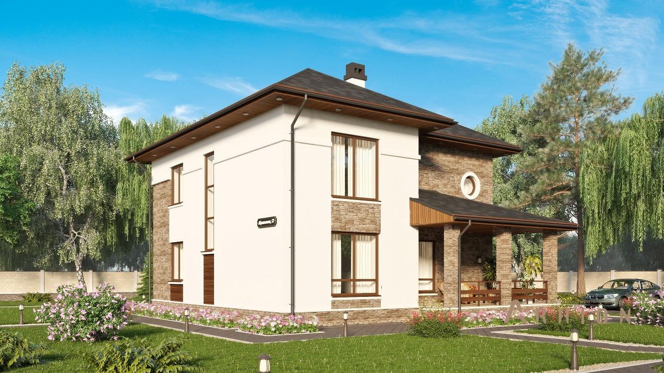 5. Проект двухэтажного дома в европейском стиле с четырехскатной, kr-179, площадью - 179 кв c терассой, балконом