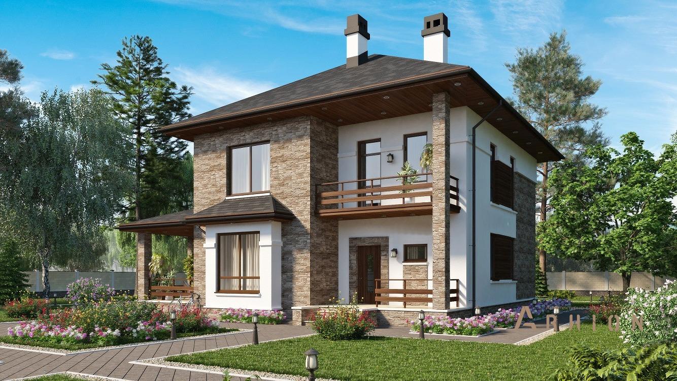 3. Проект двухэтажного дома в европейском стиле с четырехскатной, kr-179, площадью - 179 кв c терассой, балконом