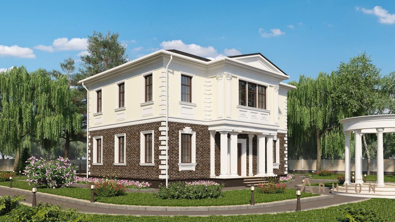 3. Проект двухэтажного дома в классическом стиле с четырехскатной, kr-196, площадью - 197 кв c балконом, эркером