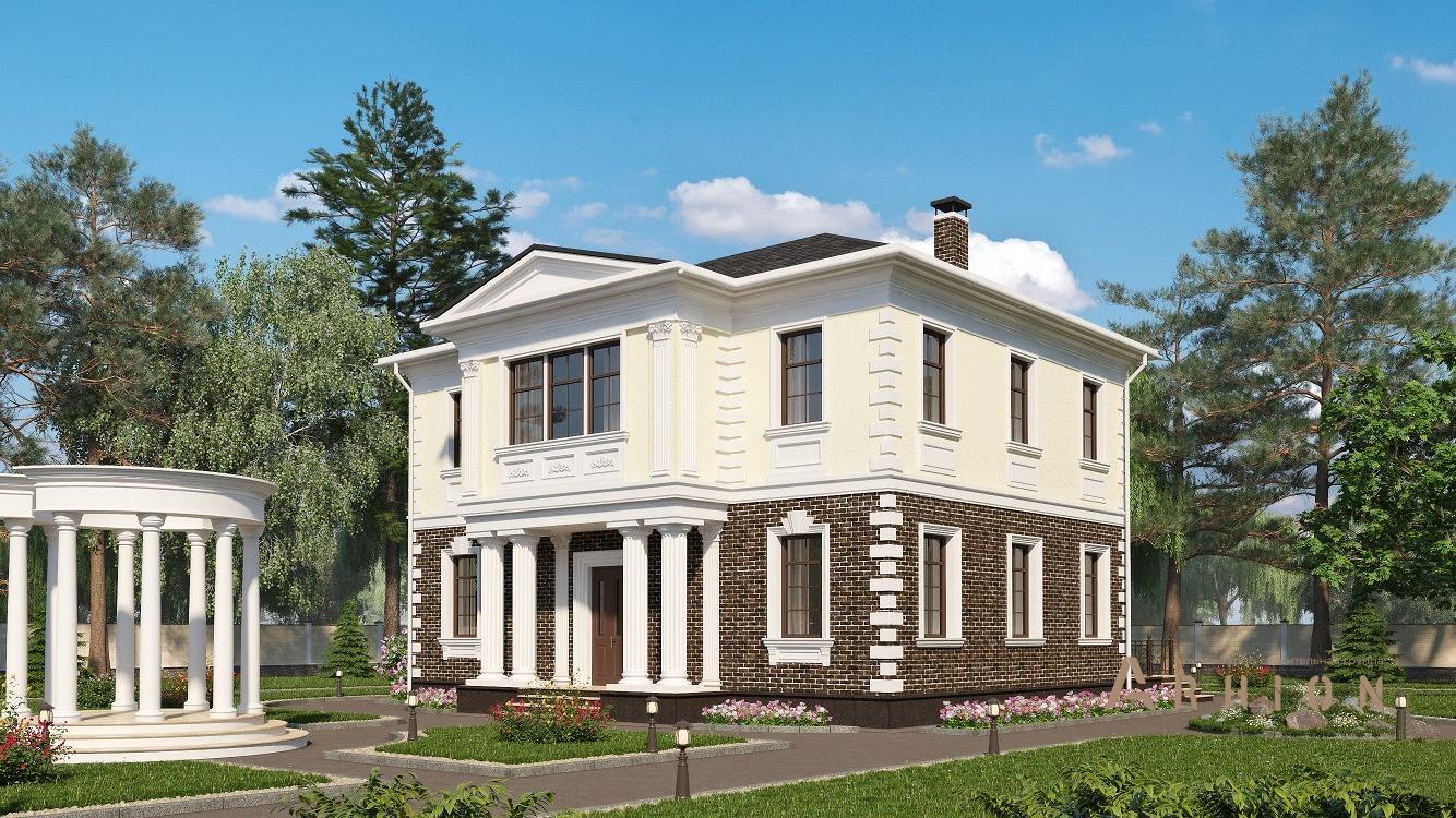 2. Проект двухэтажного дома в классическом стиле с четырехскатной, kr-196, площадью - 197 кв c балконом, эркером