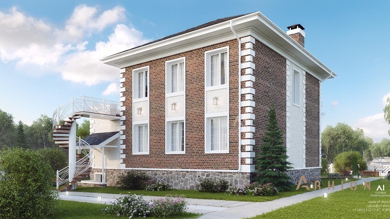 2. Проект двухэтажного дома в современном классическом стиле с многоскатной кровлей, kr-205, площадью - 206 кв c цокольным этажом, терассой, балконом, эркером
