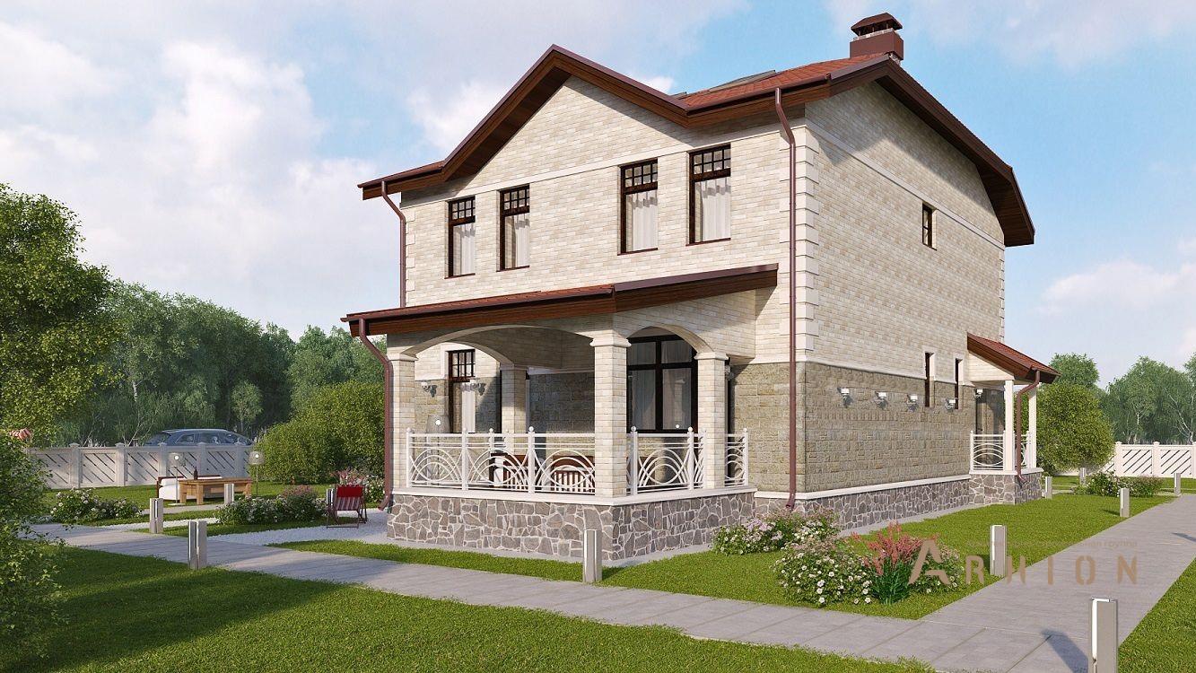 2. Проект двухэтажного дома в европейском стиле с многоскатной кровлей, kr-206, площадью - 180 кв c терассой