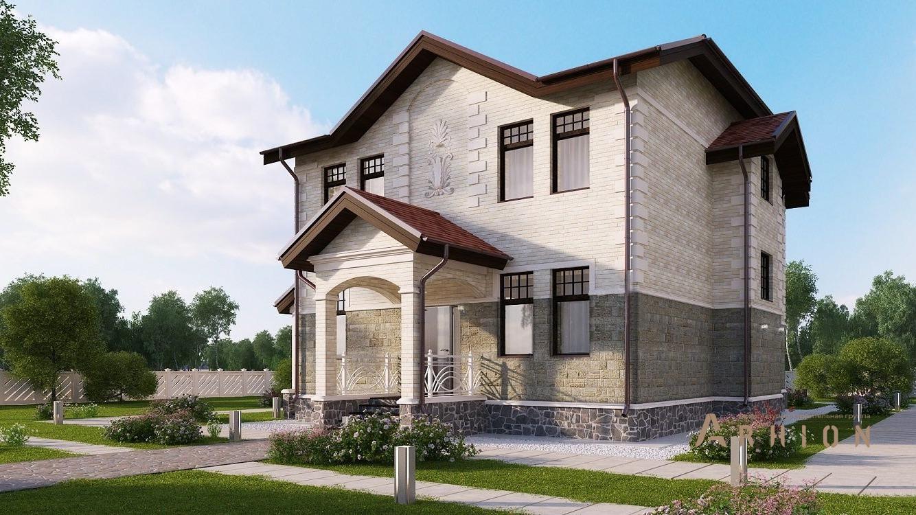 1. Проект двухэтажного дома в европейском стиле с многоскатной кровлей, kr-206, площадью - 180 кв c терассой